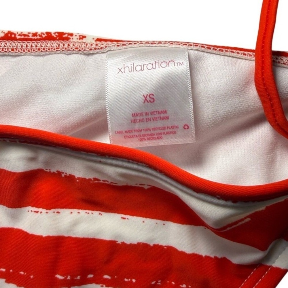 Xhilaration White‎ Ribbed Triangle Top Red White Striped Side Tie Bikini Set XS - Picture 10 of 12
